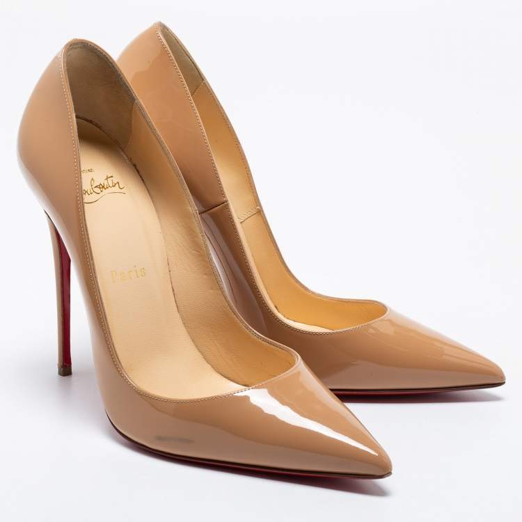 Pre Owned Christian Louboutin Beige Patent Leather So Kate Pumps Size 38.5