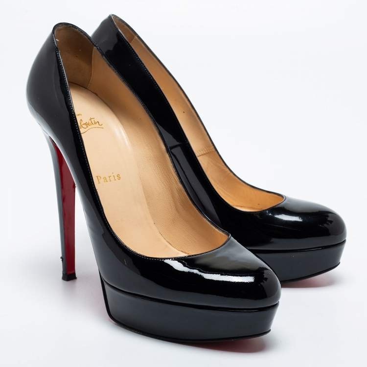 Pre Owned Christian Louboutin Black Patent Leather Bianca Platform Pumps Size 40.5