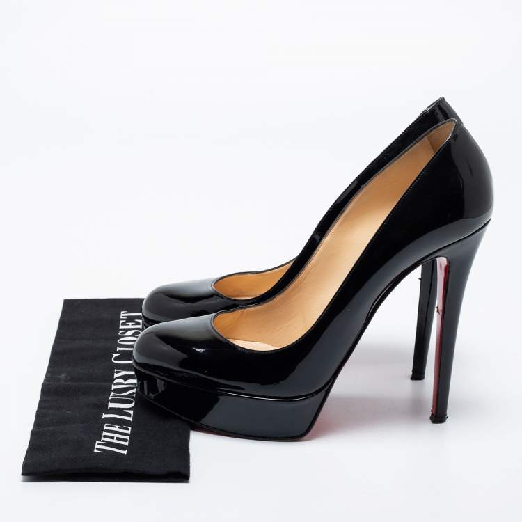 Pre Owned Christian Louboutin Black Patent Leather Bianca Platform Pumps Size 40.5