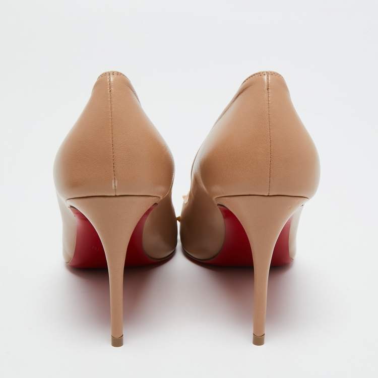 Pre Owned Christian Louboutin Beige Leather Spiky Shell Pumps Size 38