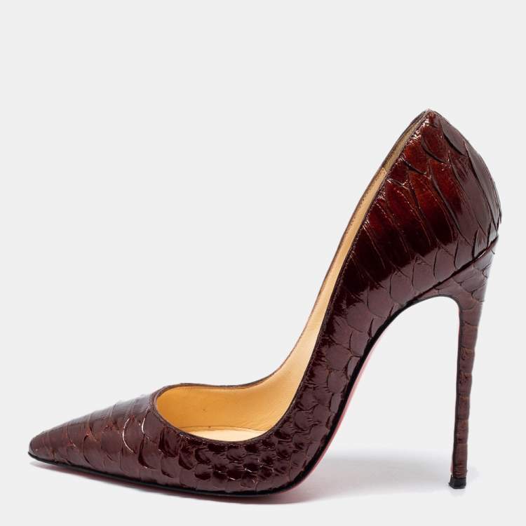 Pre Owned Christian Louboutin Dark Brown Python Leather Kate Pumps Size 35.5