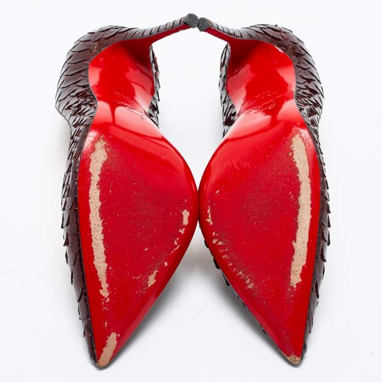 Pre Owned Christian Louboutin Dark Brown Python Leather Kate Pumps Size 35.5