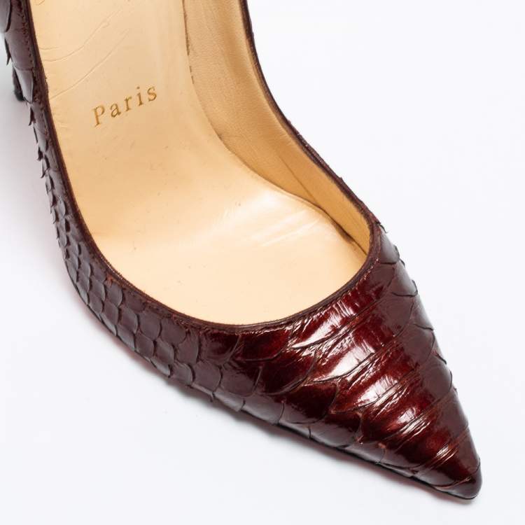 Pre Owned Christian Louboutin Dark Brown Python Leather Kate Pumps Size 35.5
