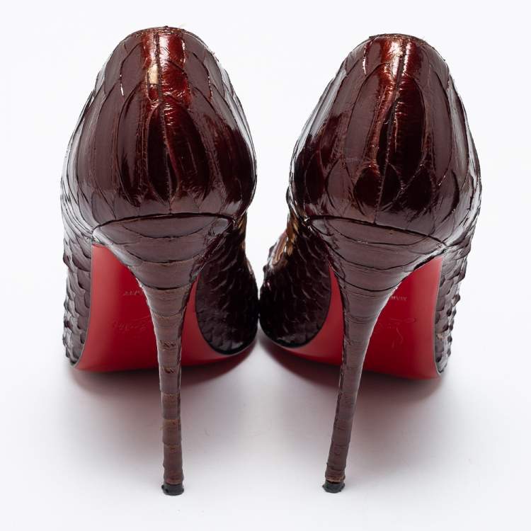 Pre Owned Christian Louboutin Dark Brown Python Leather Kate Pumps Size 35.5
