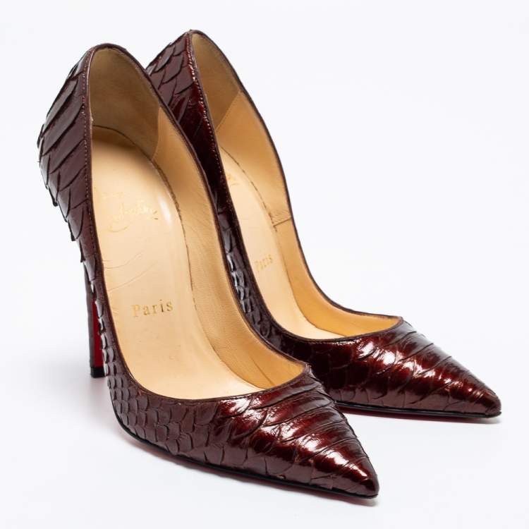 Pre Owned Christian Louboutin Dark Brown Python Leather Kate Pumps Size 35.5