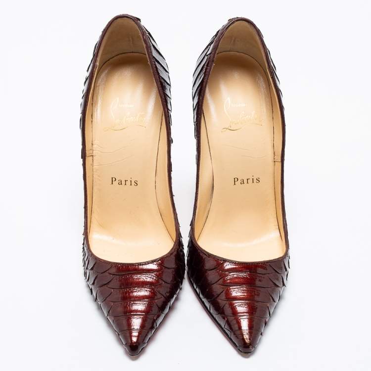 Pre Owned Christian Louboutin Dark Brown Python Leather Kate Pumps Size 35.5
