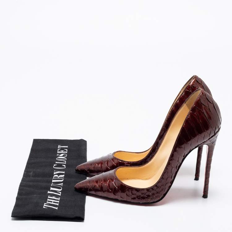 Pre Owned Christian Louboutin Dark Brown Python Leather Kate Pumps Size 35.5