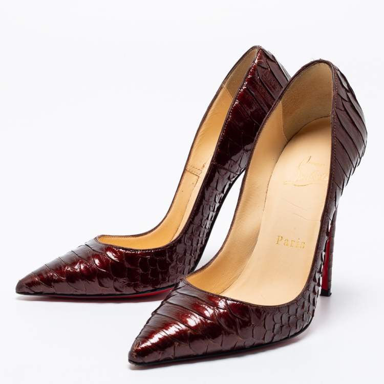 Pre Owned Christian Louboutin Dark Brown Python Leather Kate Pumps Size 35.5
