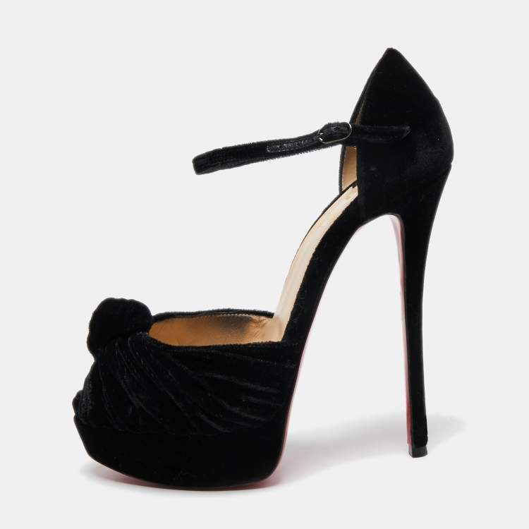 Pre Owned Christian Louboutin Black Velvet Marchavekel Sandals Size 37