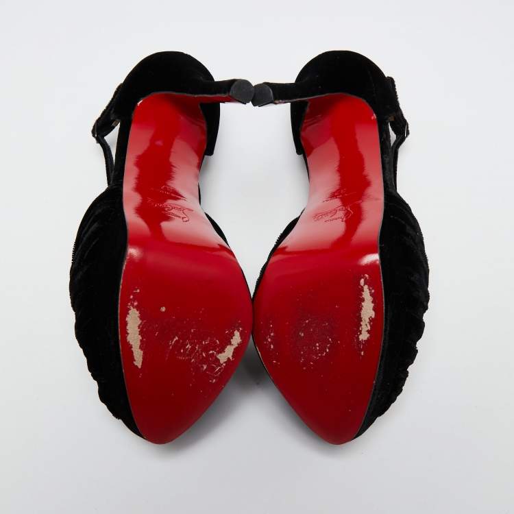 Pre Owned Christian Louboutin Black Velvet Marchavekel Sandals Size 37