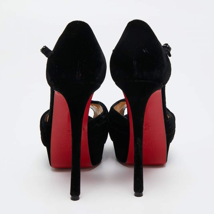 Pre Owned Christian Louboutin Black Velvet Marchavekel Sandals Size 37