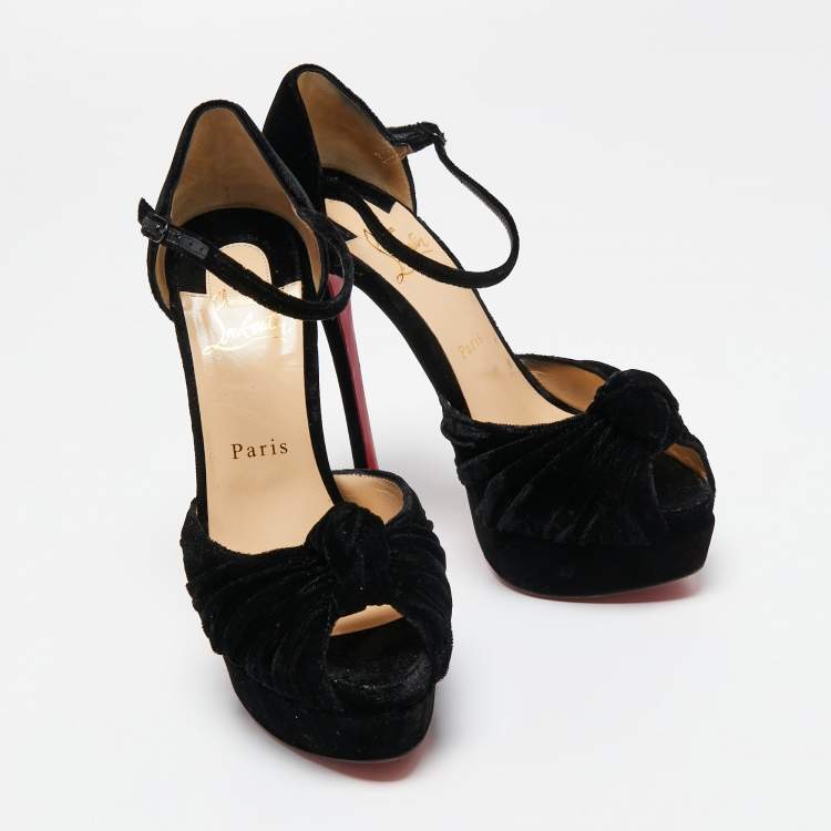 Pre Owned Christian Louboutin Black Velvet Marchavekel Sandals Size 37