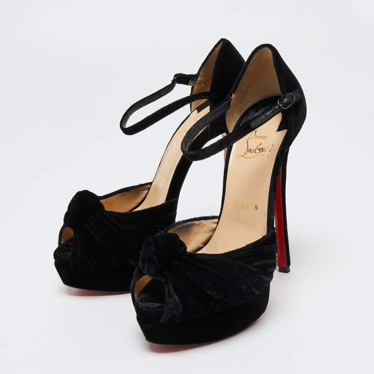 Pre Owned Christian Louboutin Black Velvet Marchavekel Sandals Size 37