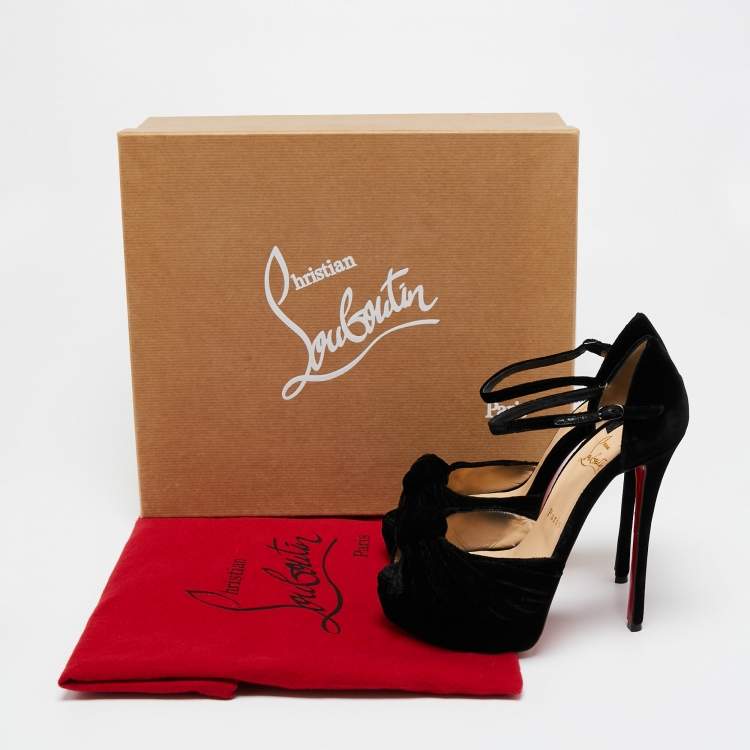 Pre Owned Christian Louboutin Black Velvet Marchavekel Sandals Size 37
