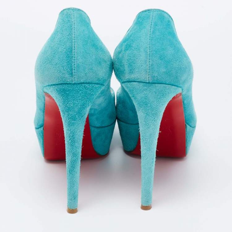 Pre Owned Christian Louboutin Turquoise Suede Bianca Platform Pumps Size 39