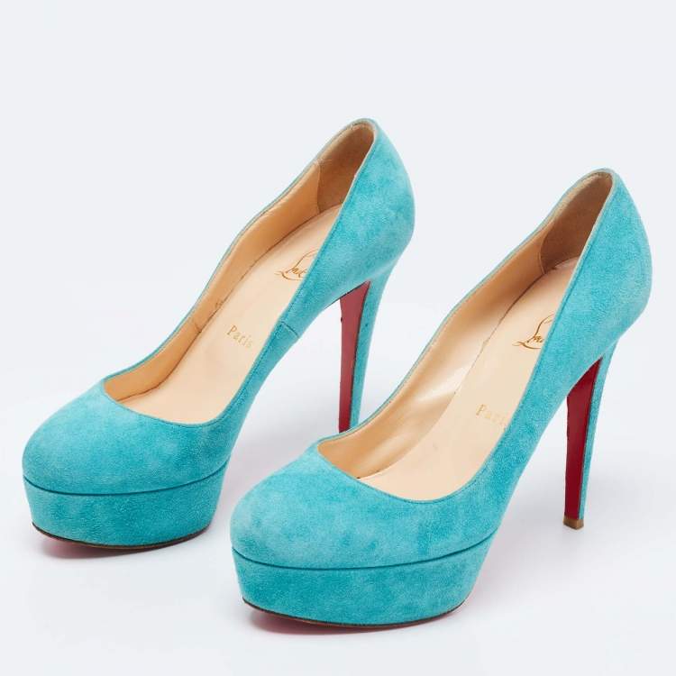 Pre Owned Christian Louboutin Turquoise Suede Bianca Platform Pumps Size 39
