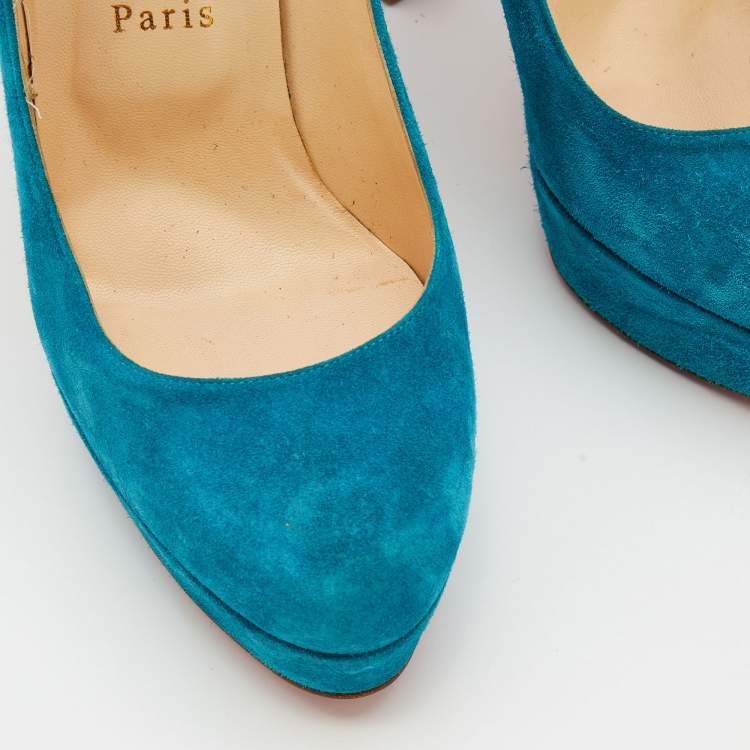 Pre Owned Christian Louboutin Blue Suede Bibi Platform Pumps Size 39
