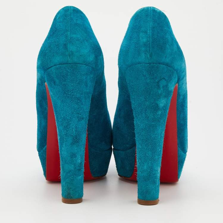Pre Owned Christian Louboutin Blue Suede Bibi Platform Pumps Size 39