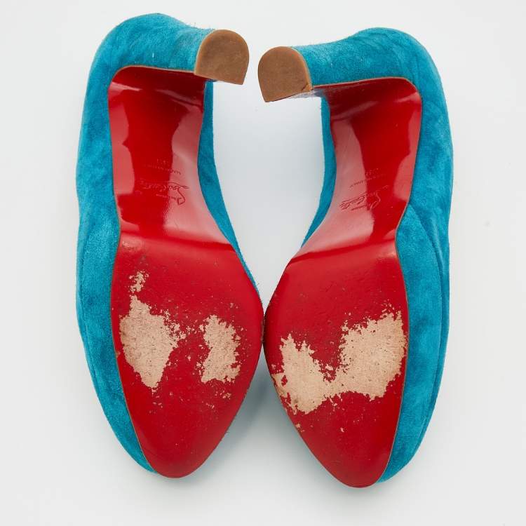 Pre Owned Christian Louboutin Blue Suede Bibi Platform Pumps Size 39