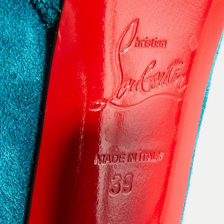 Pre Owned Christian Louboutin Blue Suede Bibi Platform Pumps Size 39