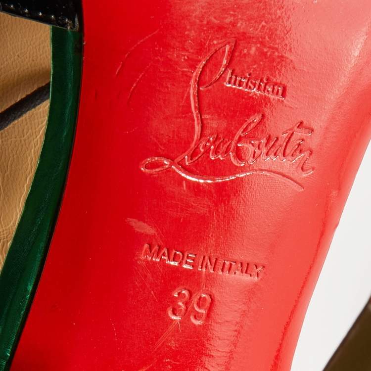 Pre Owned Christian Louboutin Multicolor Patent Leather Cut Out Lace Up Booties Size 39