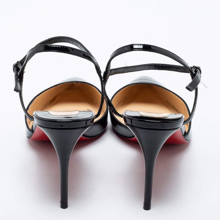 Pre Owned Christian Louboutin Black Patent Leather Riverina Ankle-Strap Pumps Size 38.5