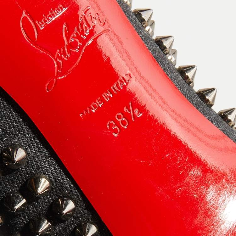 Pre Owned Christian Louboutin Black Denim Pigalle Follies Spikes Pointed Toe Pumps Size 38.5