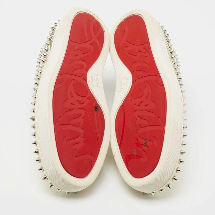 Pre Owned Christian Louboutin Cream/Black Gradient Python Print Leather Pik Boat Slip-On Sneakers Size 39