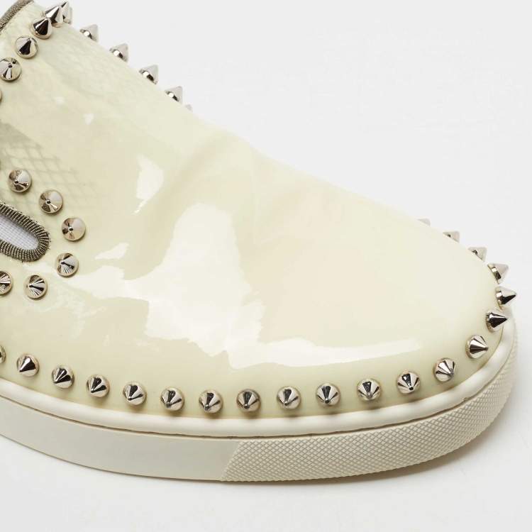 Pre Owned Christian Louboutin Cream/Black Gradient Python Print Leather Pik Boat Slip-On Sneakers Size 39