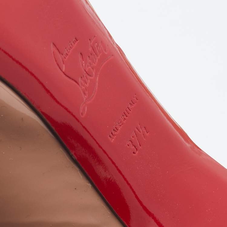 Pre Owned Christian Louboutin Beige Patent Leather Private Number Slingback Pumps Size 37.5