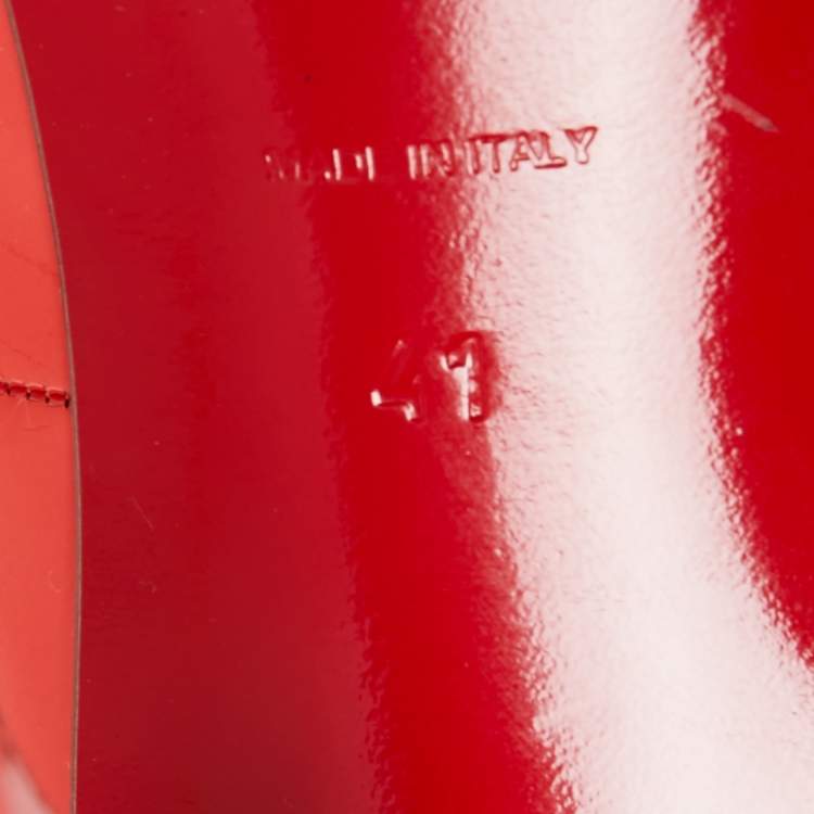 Pre Owned Christian Louboutin Coral Red Patent Leather Very Prive Peep-Toe Pumps Size 41