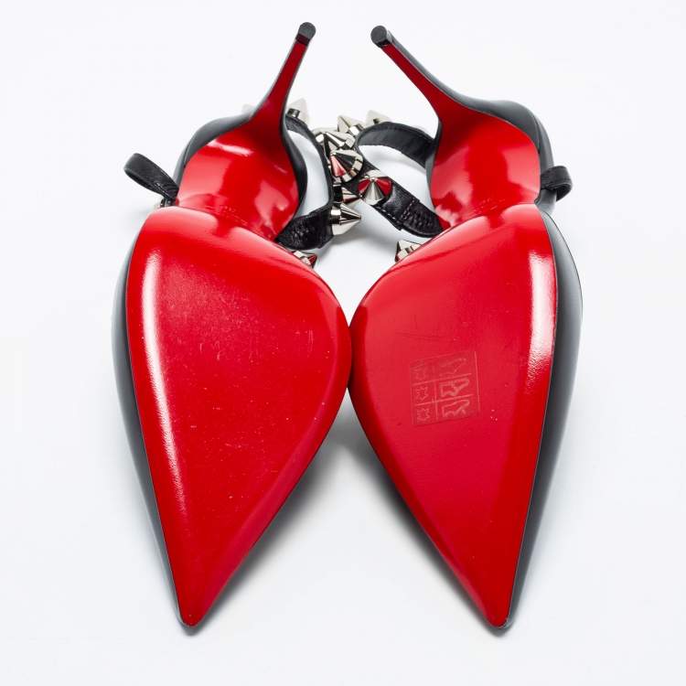 مملوكة مسبقًا Christian Louboutin Black Leather Spikita Slingback Pumps Size 39