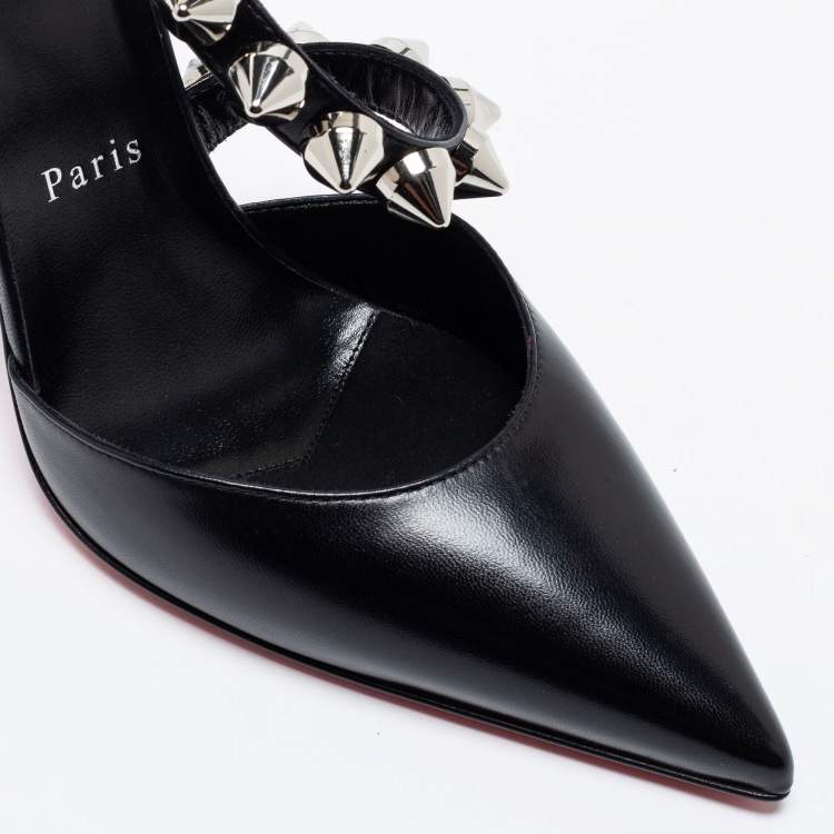 مملوكة مسبقًا Christian Louboutin Black Leather Spikita Slingback Pumps Size 39