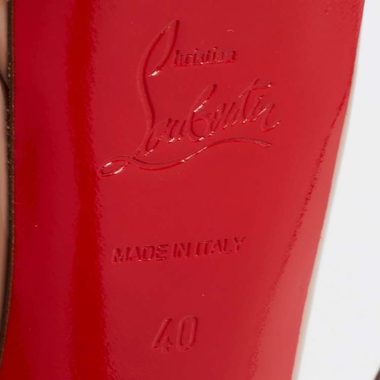 Pre Owned Christian Louboutin Beige Patent Leather Lady Peep Slingback Sandals Size 40