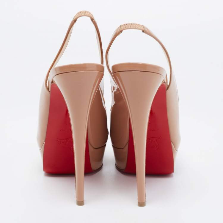 Pre Owned Christian Louboutin Beige Patent Leather Lady Peep Slingback Sandals Size 40