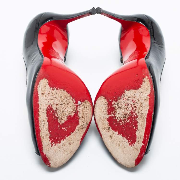 Pre Owned Christian Louboutin Black Patent Leather Demi You Peep-Toe D'orsay Pumps Size 37 