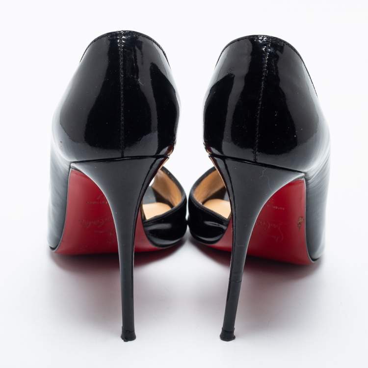 Pre Owned Christian Louboutin Black Patent Leather Demi You Peep-Toe D'orsay Pumps Size 37 