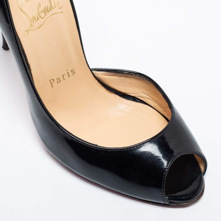 Pre Owned Christian Louboutin Black Patent Leather Demi You Peep-Toe D'orsay Pumps Size 37 