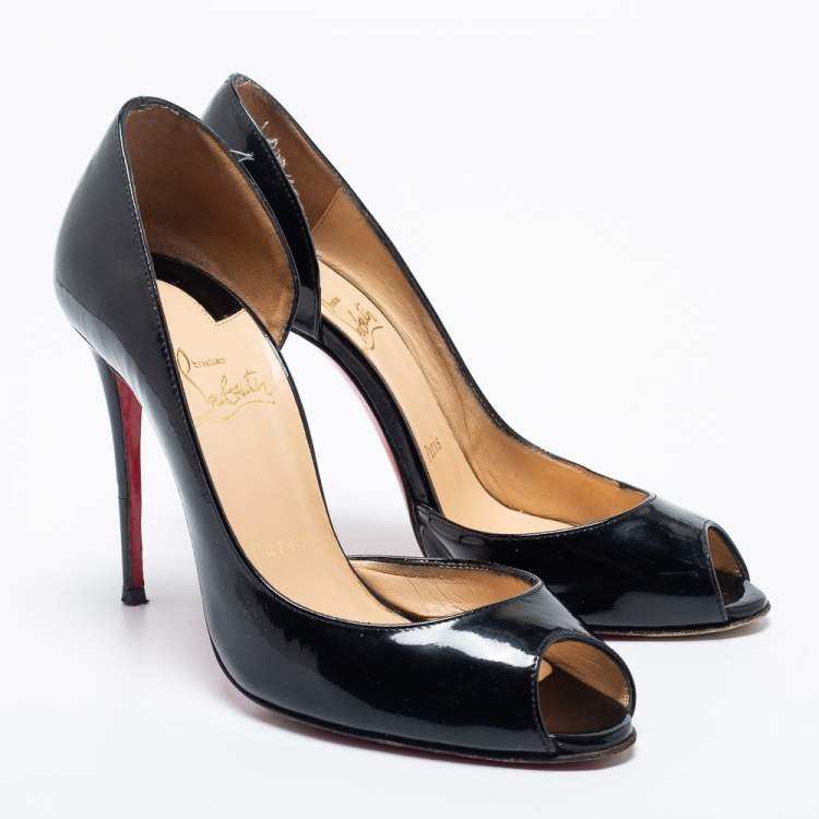 Pre Owned Christian Louboutin Black Patent Leather Demi You Peep-Toe D'orsay Pumps Size 37 