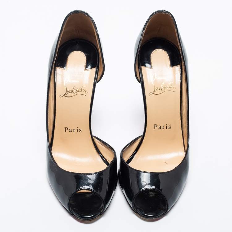 Pre Owned Christian Louboutin Black Patent Leather Demi You Peep-Toe D'orsay Pumps Size 37 