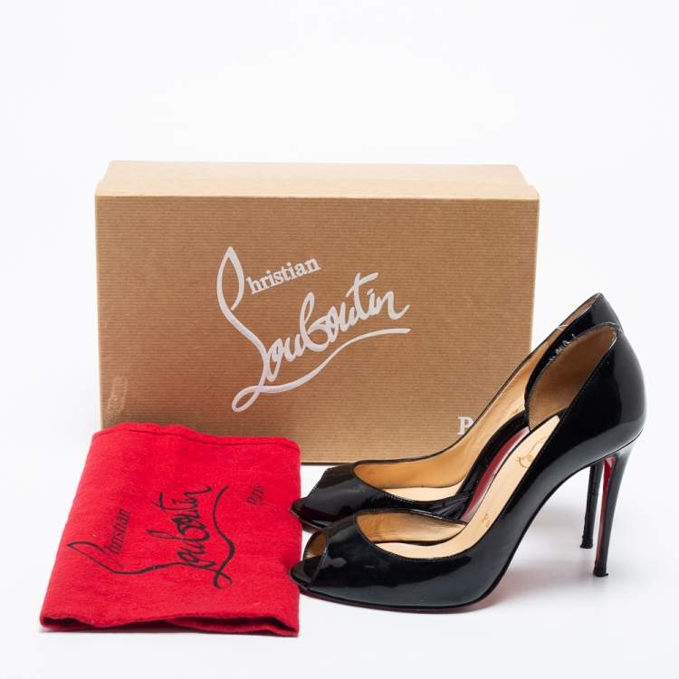 Pre Owned Christian Louboutin Black Patent Leather Demi You Peep-Toe D'orsay Pumps Size 37 