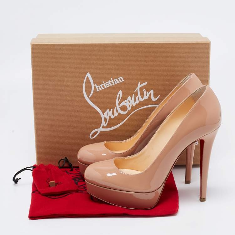 Pre Owned Christian Louboutin Beige Patent Leather Bianca Platform Pumps Size 37.5 