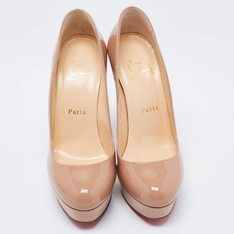 Pre Owned Christian Louboutin Beige Patent Leather Bianca Platform Pumps Size 37.5 