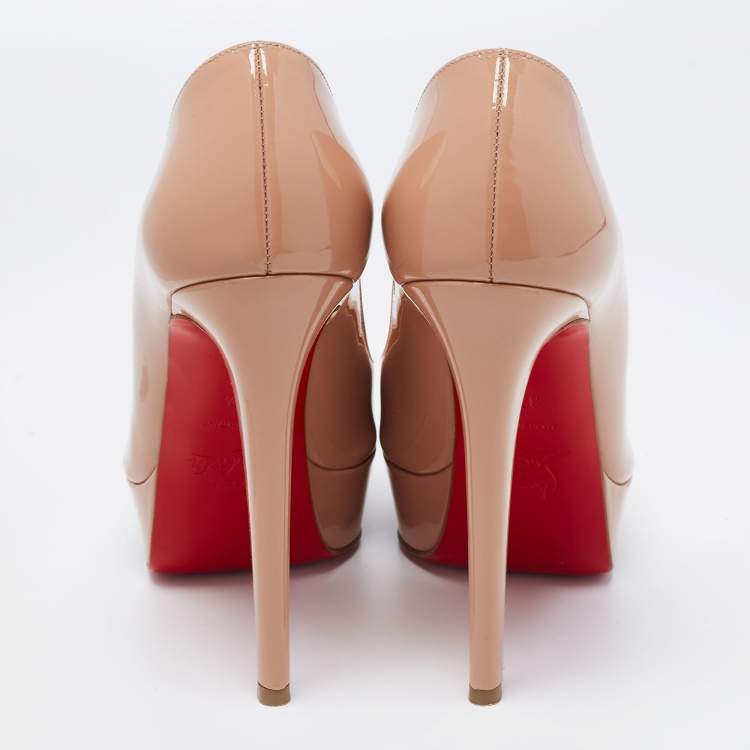 Pre Owned Christian Louboutin Beige Patent Leather Bianca Platform Pumps Size 37.5 