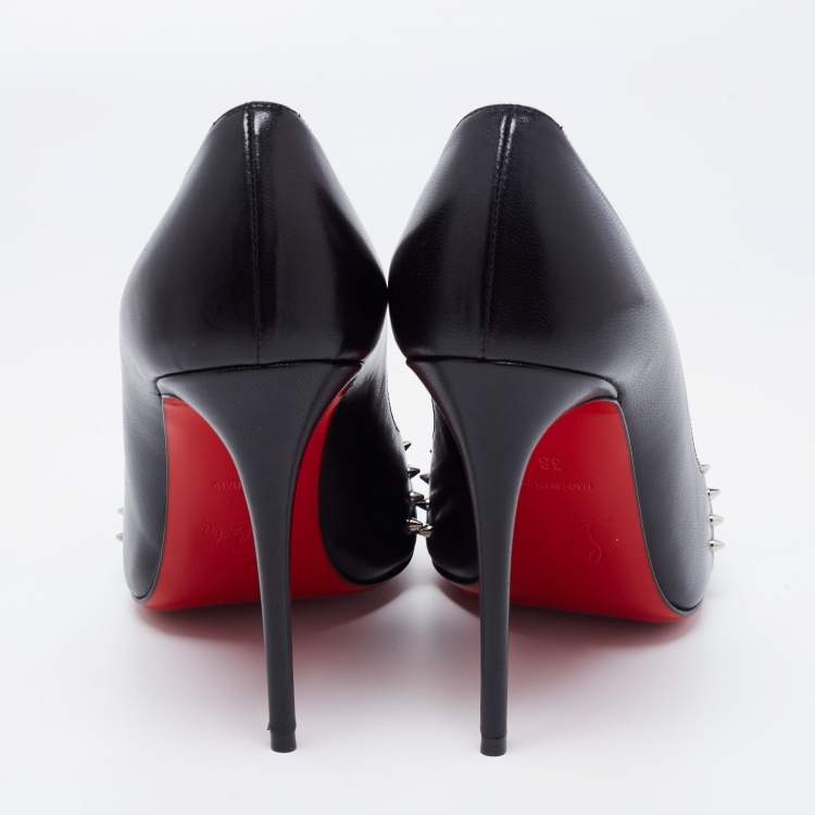 Pre Owned Christian Louboutin Black Leather Cagouletta Peep-Toe Pumps Size 38