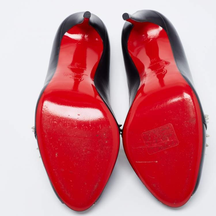 Pre Owned Christian Louboutin Black Leather Cagouletta Peep-Toe Pumps Size 38