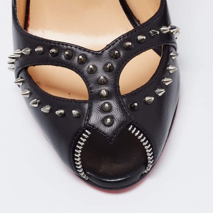 Pre Owned Christian Louboutin Black Leather Cagouletta Peep-Toe Pumps Size 38