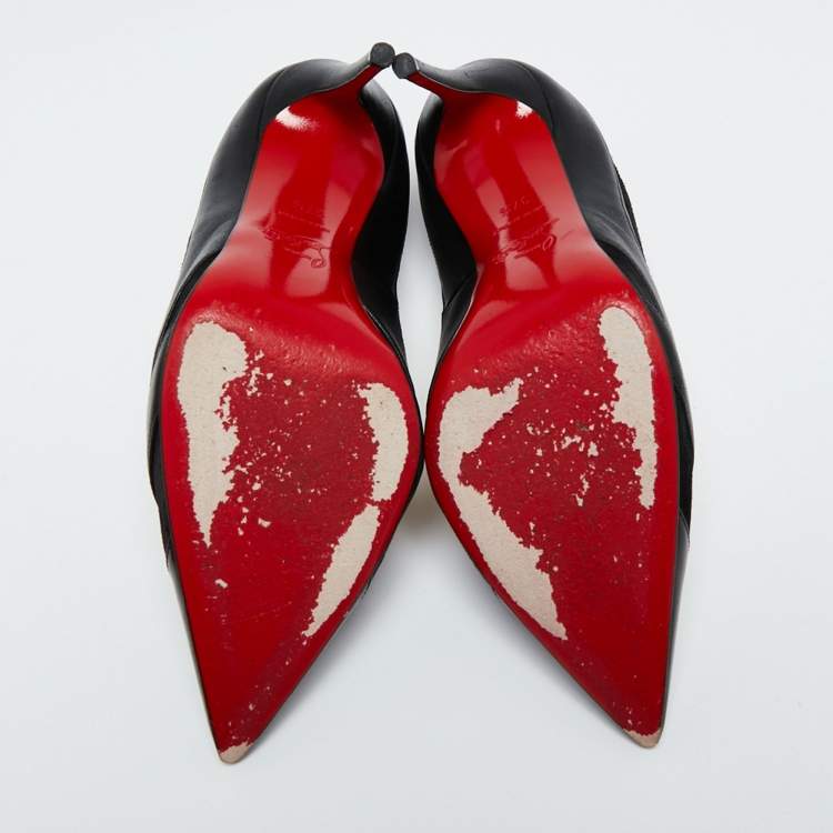 Pre Owned Christian Louboutin Black Suede, Patent and Leather Pointed-Toe Pumps Size 37.5