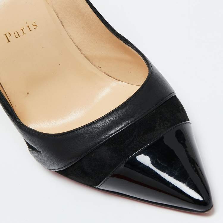Pre Owned Christian Louboutin Black Suede, Patent and Leather Pointed-Toe Pumps Size 37.5
