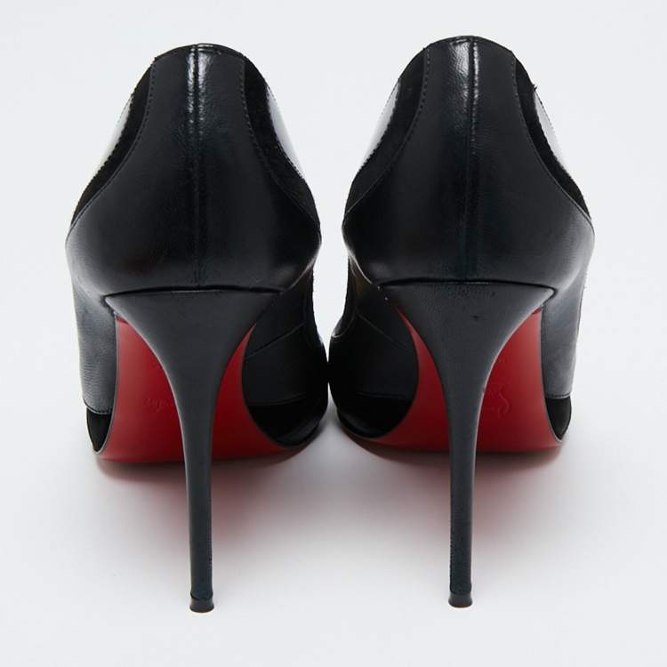 Pre Owned Christian Louboutin Black Suede, Patent and Leather Pointed-Toe Pumps Size 37.5